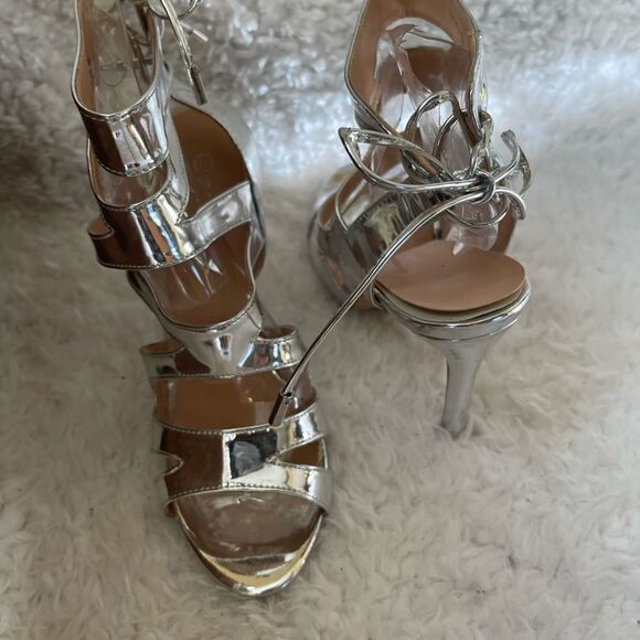 Herstyle Estrella patent metallic silver ankle straps sandals back lace size 11 - Picture 3 of 10
